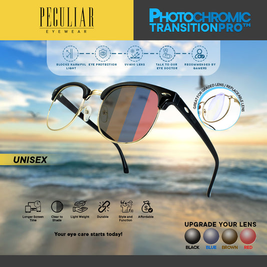 Peculiar CLUBMASTER Square Polycarbonate Frame Peculiar Photochromic TransitionPRO