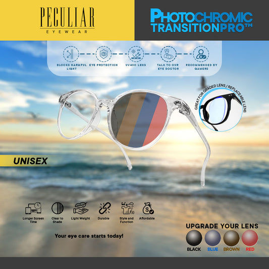 Peculiar ANDY Round TRANSWHITE Polycarbonate Frame Peculiar Photochromic TransitionPRO Lens