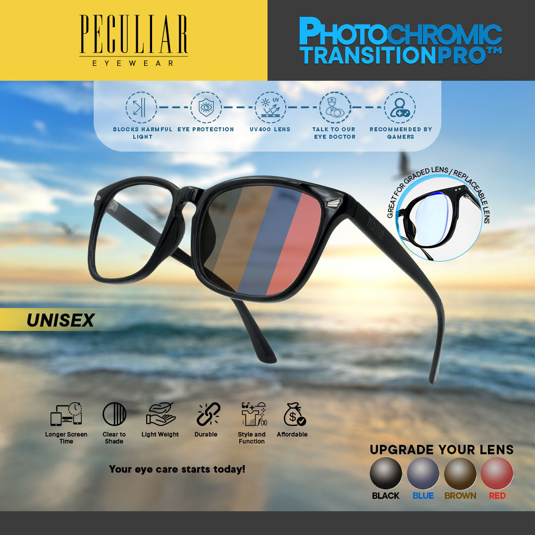 Peculiar AOKI Square BLACK Polycarbonate Frame Photochromic TransitionPRO Lens