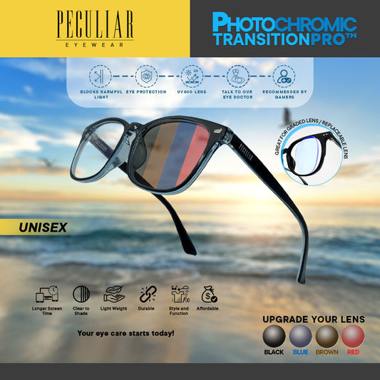 Peculiar AOKI Square BLACKBLUE Polycarbonate Frame Peculiar Photochromic TransitionPRO Lens