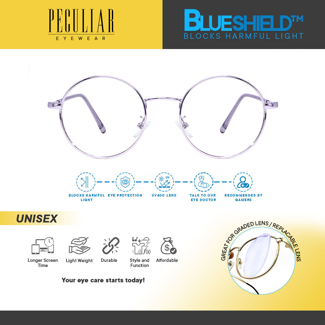 Peculiar PAIGE Round PREMIUM Stainless Steel Frame Anti Radiation Glasses UV400