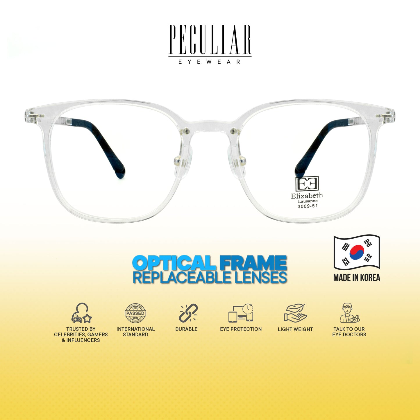 Peculiar Suji Square Korean BIO-Plastic Super Flex Computer Anti-Radiation Replaceable Lens Eyeglasses