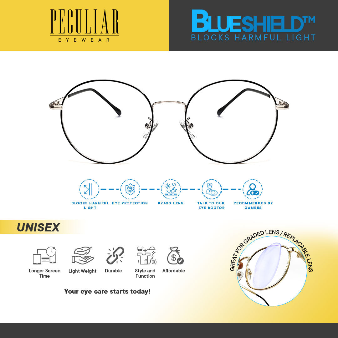 Peculiar BEL Round Stainless Steel Frame Anti Radiation Glasses UV400