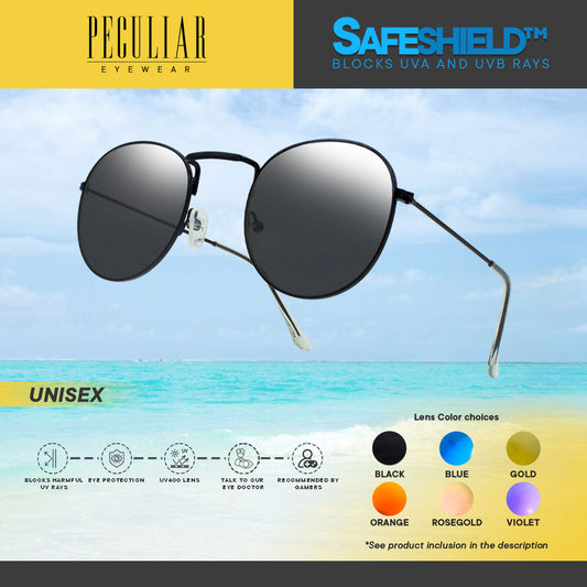 Peculiar Eyewear LOUISE Black Round Metal Frame Sunglasses Shades For Men and Women