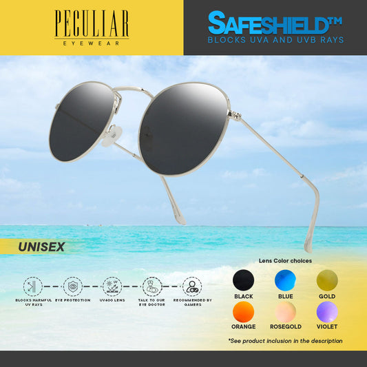 Peculiar Eyewear LOUISE Silver Round Metal Frame Sunglasses Shades For Men and Women