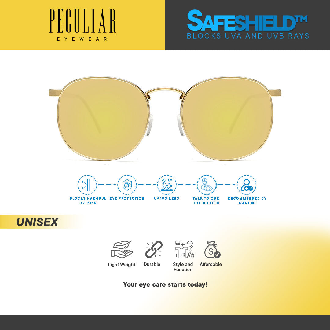 Peculiar Eyewear HUGO Gold Round Metal Frame Sunglasses Shades For Men and Women