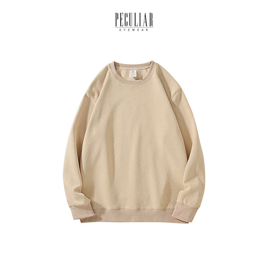 Peculiar Apricot Loose Round Neck Pure Cotton Long-sleeved Sweater 260G for Men And Women