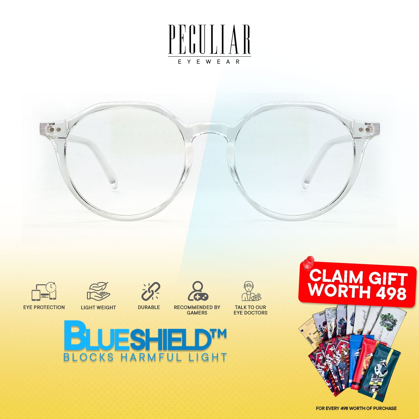 Peculiar Evan Round Anti Radiation Glasses Anti Radiation Eyeglass for Woman Men Replaceable Lens