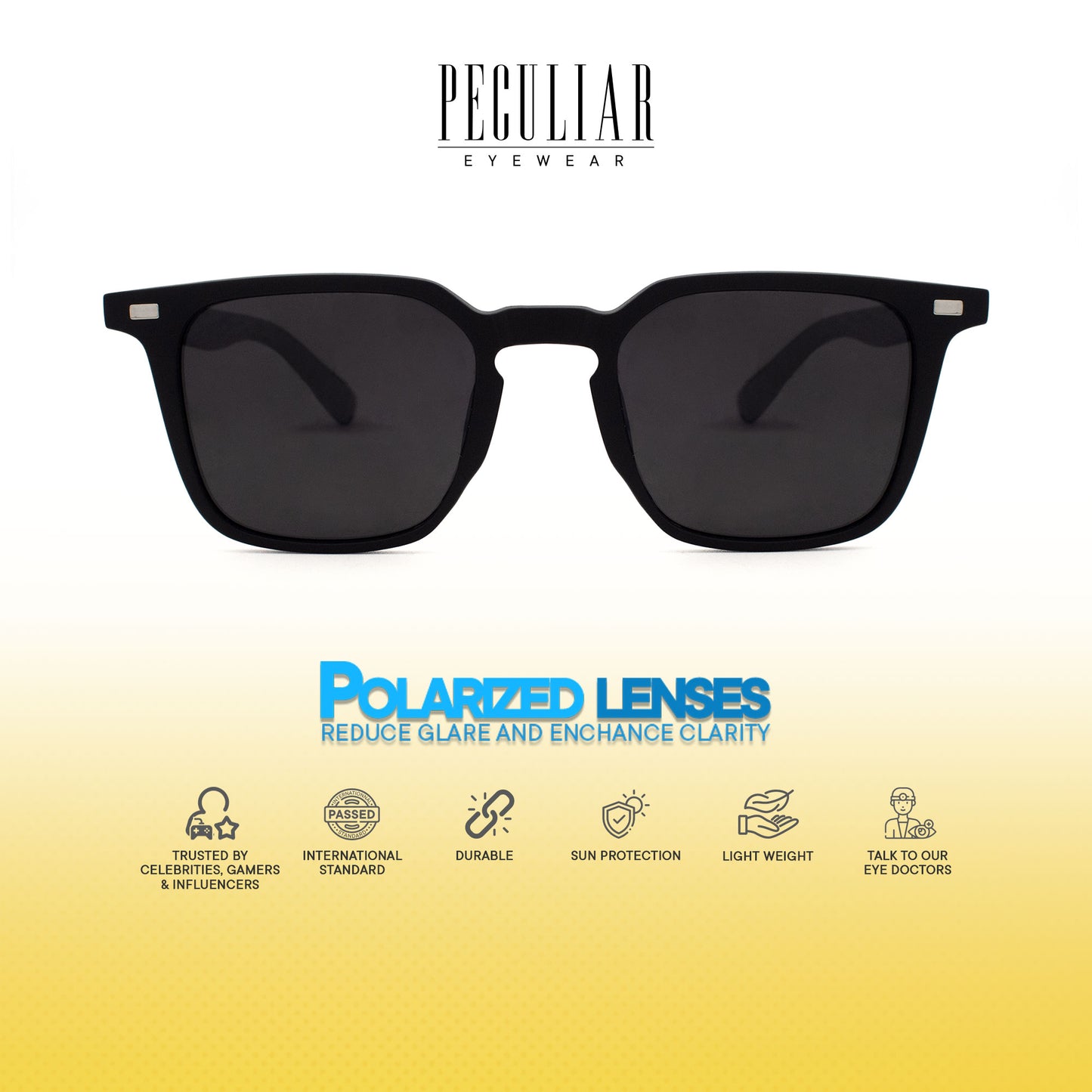 Peculiar Dell Square Acetate Metal Polarized Anti-Radiation Sunglass Eyewear for Woman Men