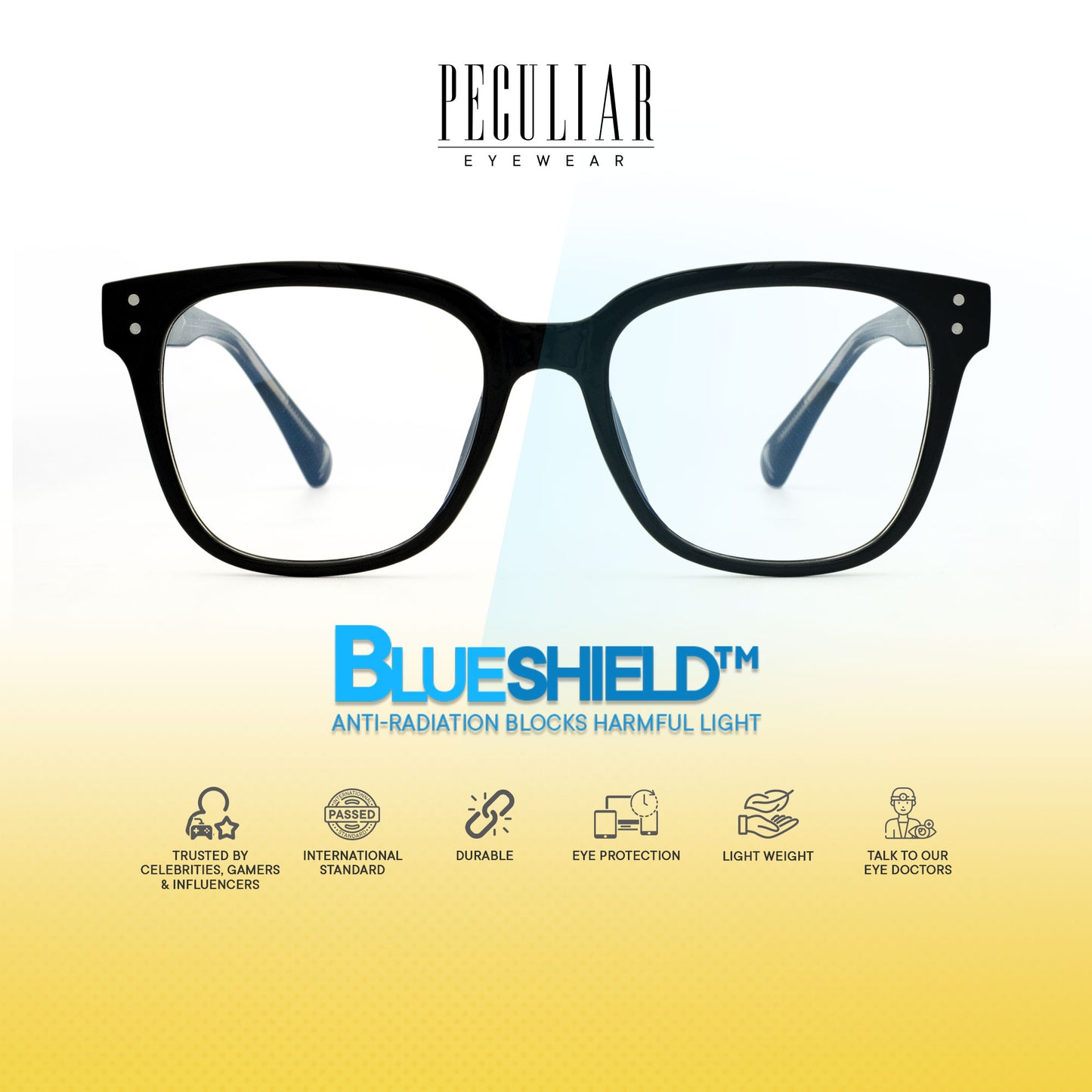 Peculiar Pax Square Acetate Steel Computer Glasses Anti Radiation Eyeglass Replaceable for Men Women