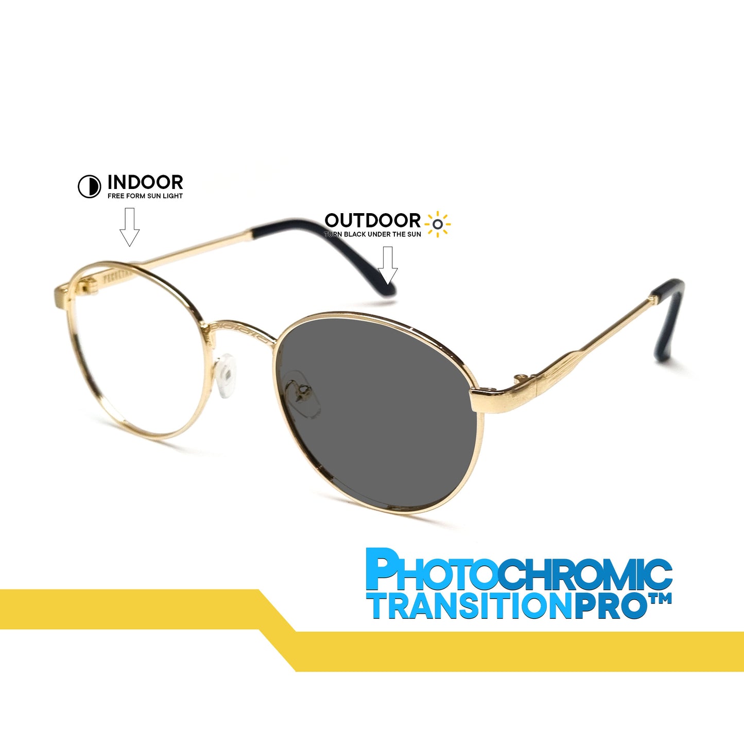 Peculiar Alex Round Metal Black Lens Sunglass Polarized Anti Rad Eyeglass Replaceable Lens Frames PhotoChromic TransitionPro  UV400 Lens Photochromic TAC Lens for Men and Women
