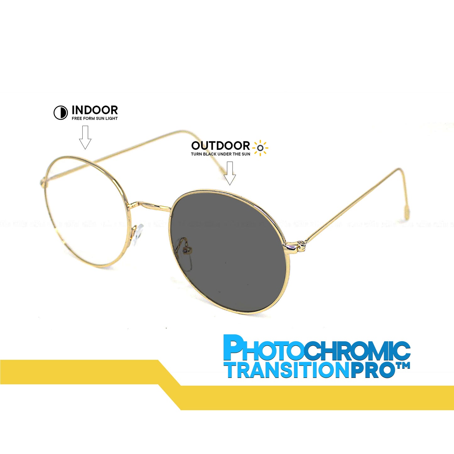 Peculiar Erin Round Metal Black Lens Sunglass Polarized Anti Rad Eyeglass Replaceable Lens Frames PhotoChromic TransitionPro  UV400 Lens Photochromic TAC Lens for Men and Women
