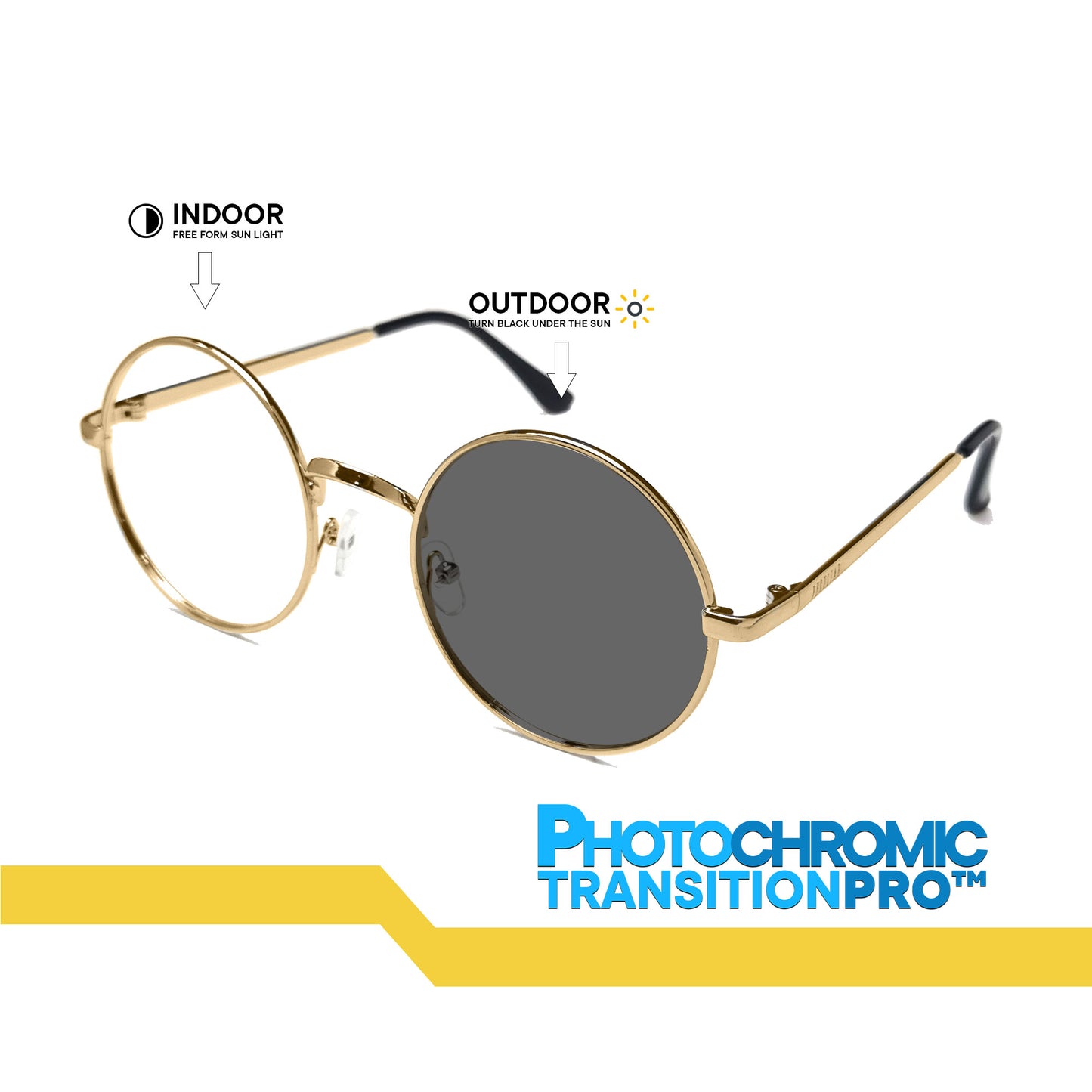 Peculiar Eli Round Metal Black Lens Sunglass Polarized Anti Rad Eyeglass Replaceable Lens Frames PhotoChromic TransitionPro  UV400 Lens Photochromic TAC Lens for Men and Women
