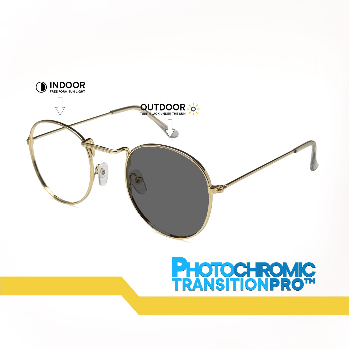 Peculiar Louise Round Metal Black Lens Sunglass Polarized Anti Rad Eyeglass Replaceable Lens Frames PhotoChromic TransitionPro  UV400 Lens Photochromic TAC Lens for Men and Women
