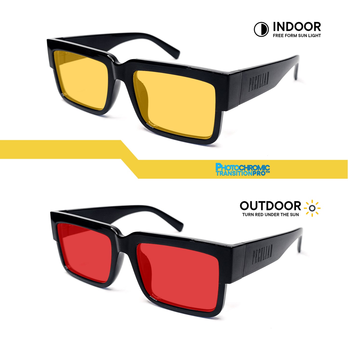 Peculiar Uno Square Acetate Black Lens Sunglass Polarized Anti Rad Eyeglass Replaceable Lens Frames PhotoChromic TransitionPro  UV400 Lens Photochromic TAC Lens for Men and Women