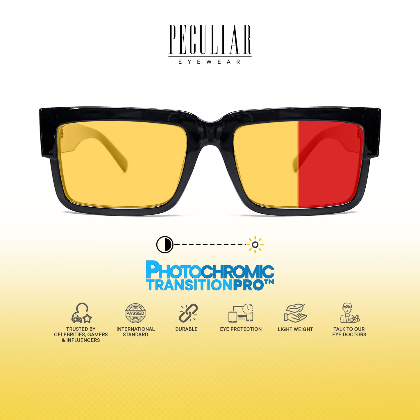 Peculiar Uno Square Acetate Black Lens Sunglass Polarized Anti Rad Eyeglass Replaceable Lens Frames PhotoChromic TransitionPro  UV400 Lens Photochromic TAC Lens for Men and Women