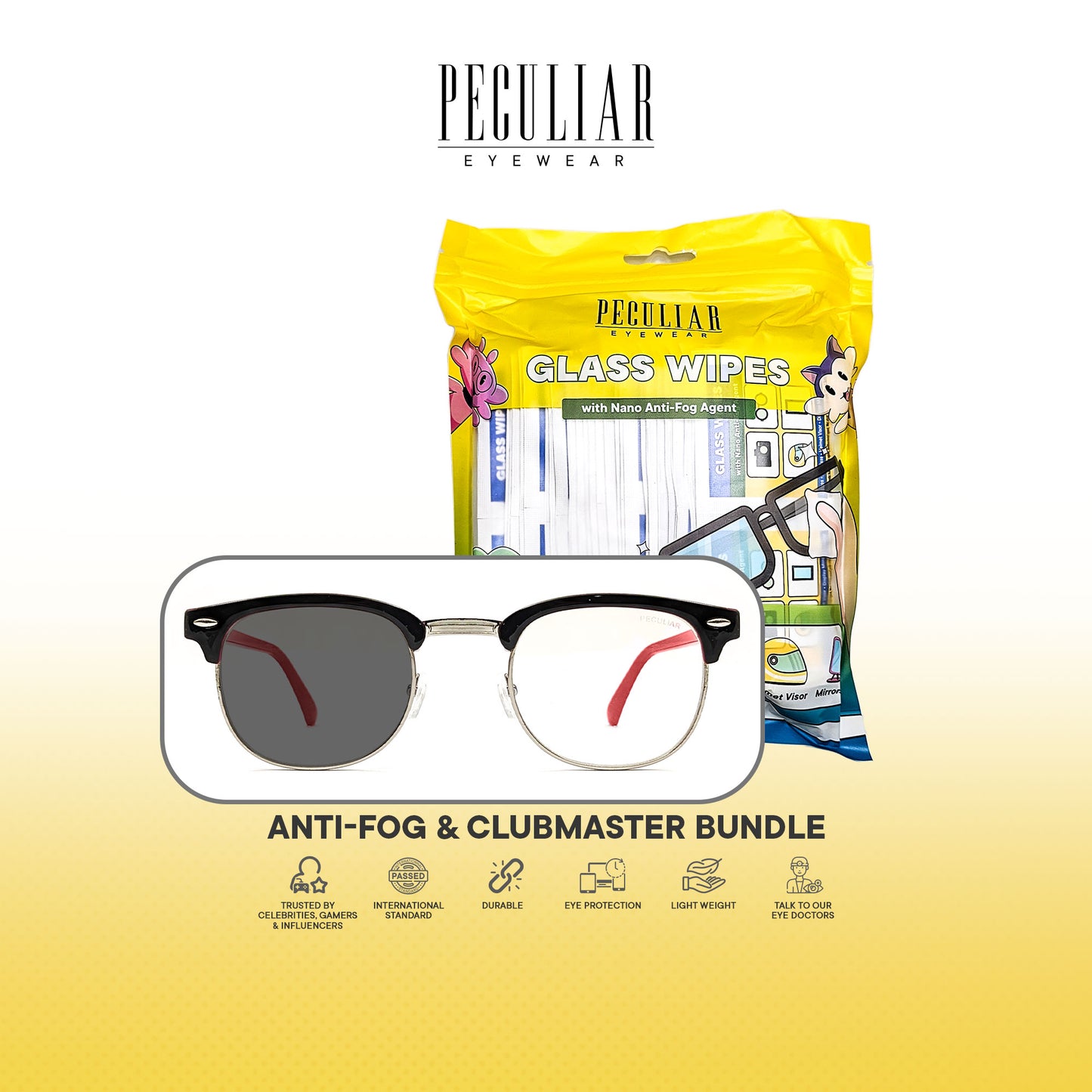 Peculiar Anti-Fog & Clubmaster Square Bundle Frame Full Rim TransitionPro Photochromic Anti-radiation Glasses Anti Radiation Eyeglass for Woman and Men Anti Radiation Eyeglass Shades for Men and