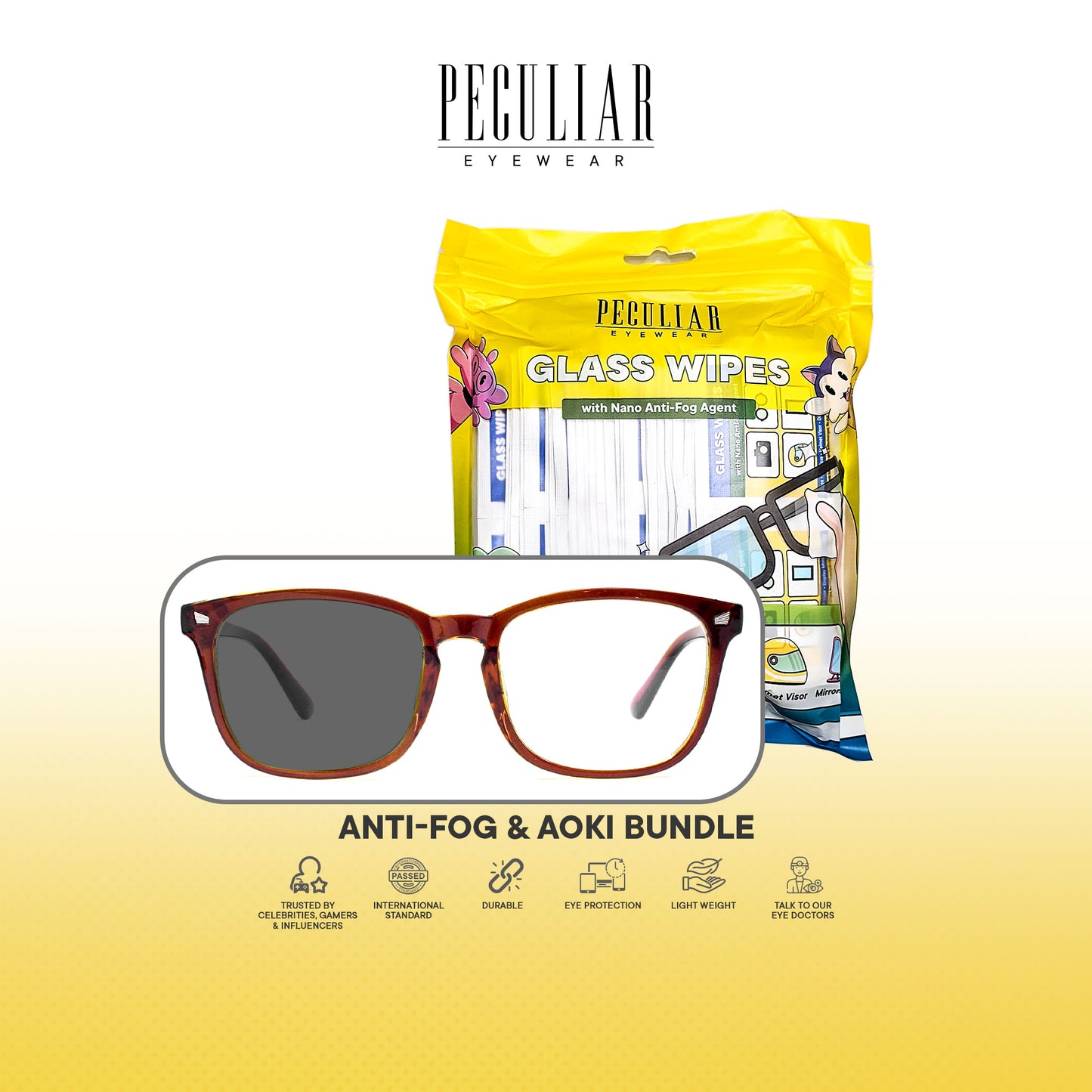 Peculiar Anti-Fog & Aoki Square Bundle Frame Full Rim TransitionPro Photochromic Anti-radiation Glasses Anti Radiation Eyeglass for Woman and Men Anti Radiation Eyeglass Shades for Men and