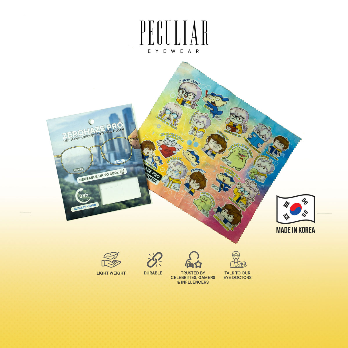 Peculiar ZeroHaze Pro Infuse Anti-Fog Nano-Technology Cloth Reuseable 300x for 38 hours Non-Toxic Wiper