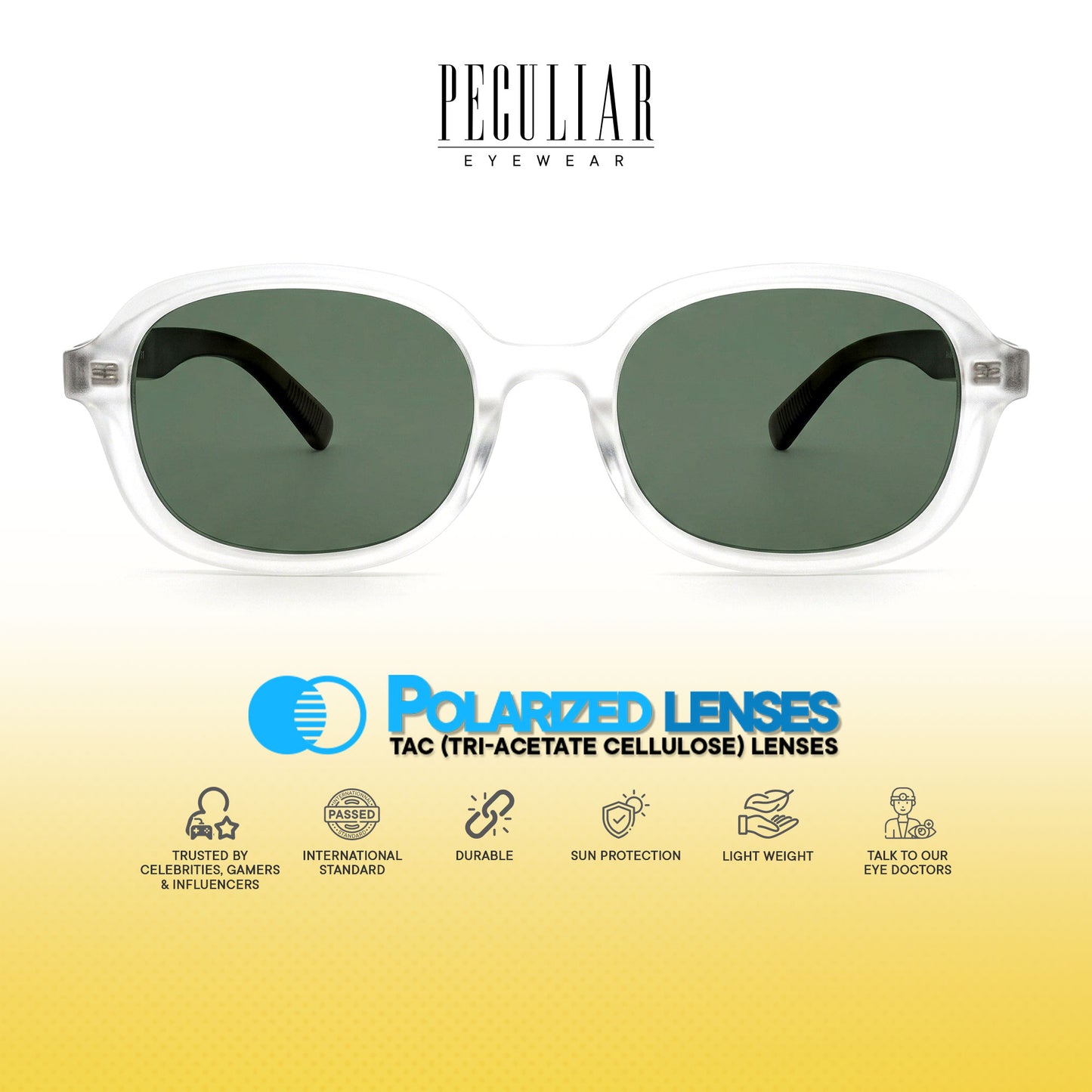 Peculiar Sena Oval Sunglasses Polarized TAC UV400 & Anti-Rad Replaceable Frames for Men Women