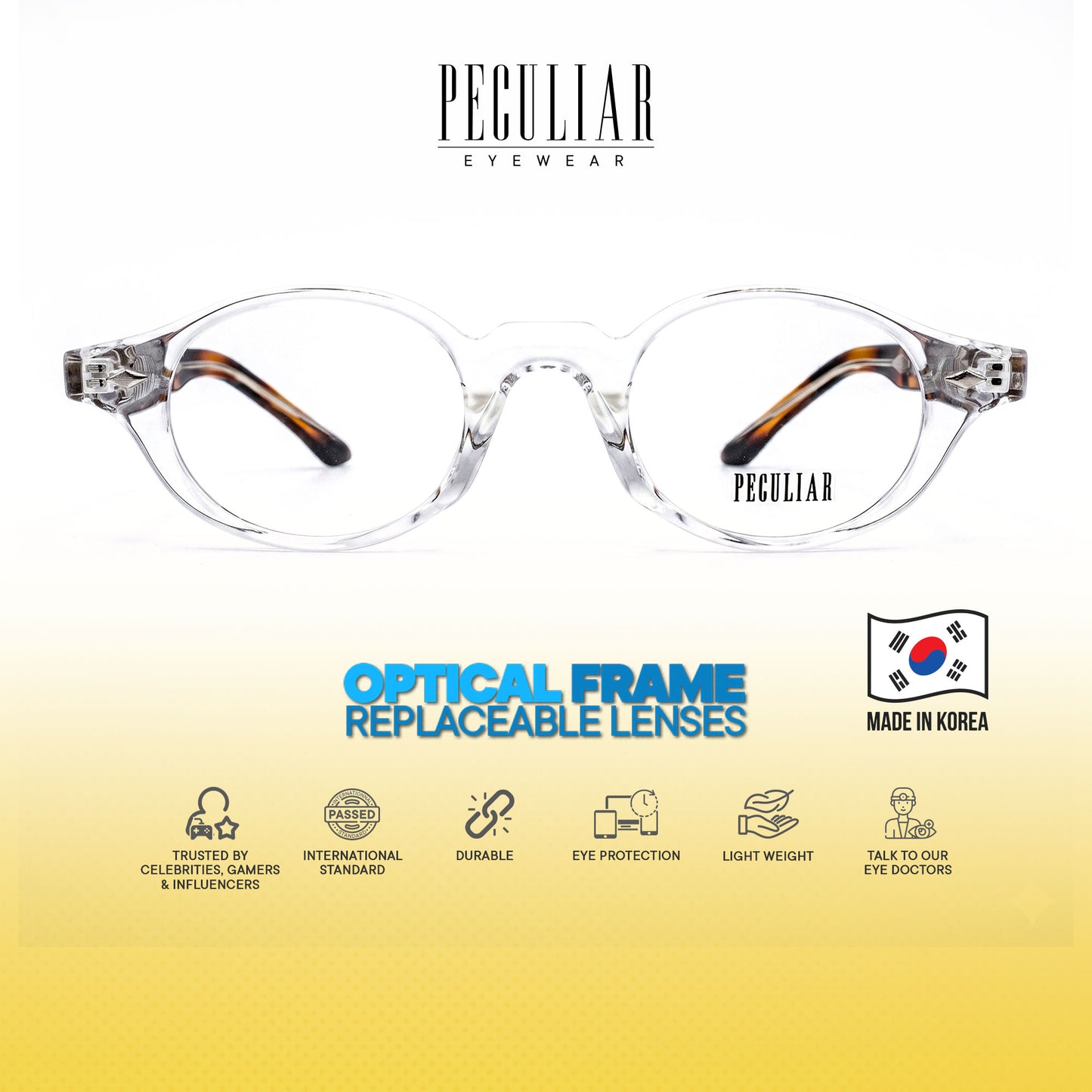 Peculiar Sejin Square Korean BIO-Plastic Computer Anti-Radiation Replaceable Lens Eyeglasses