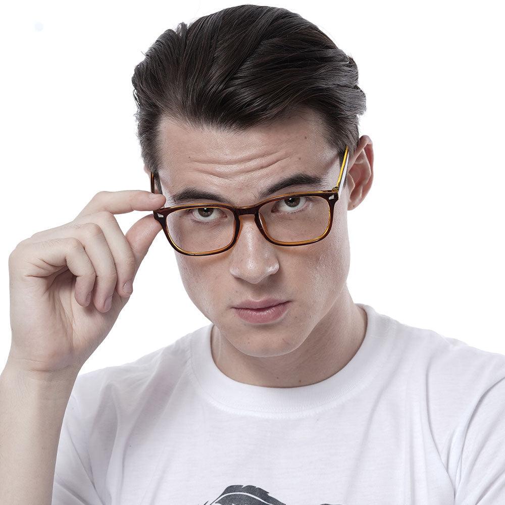 Peculiar AOKI Square BROWNYELLOW Polycarbonate Frame Photochromic TransitionPRO Lens - peculiareyewear