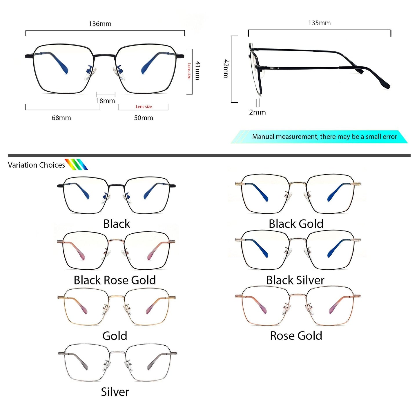 Peculiar NICK Square Stainless Steel Frame Anti Radiation Glasses UV400 - peculiareyewear