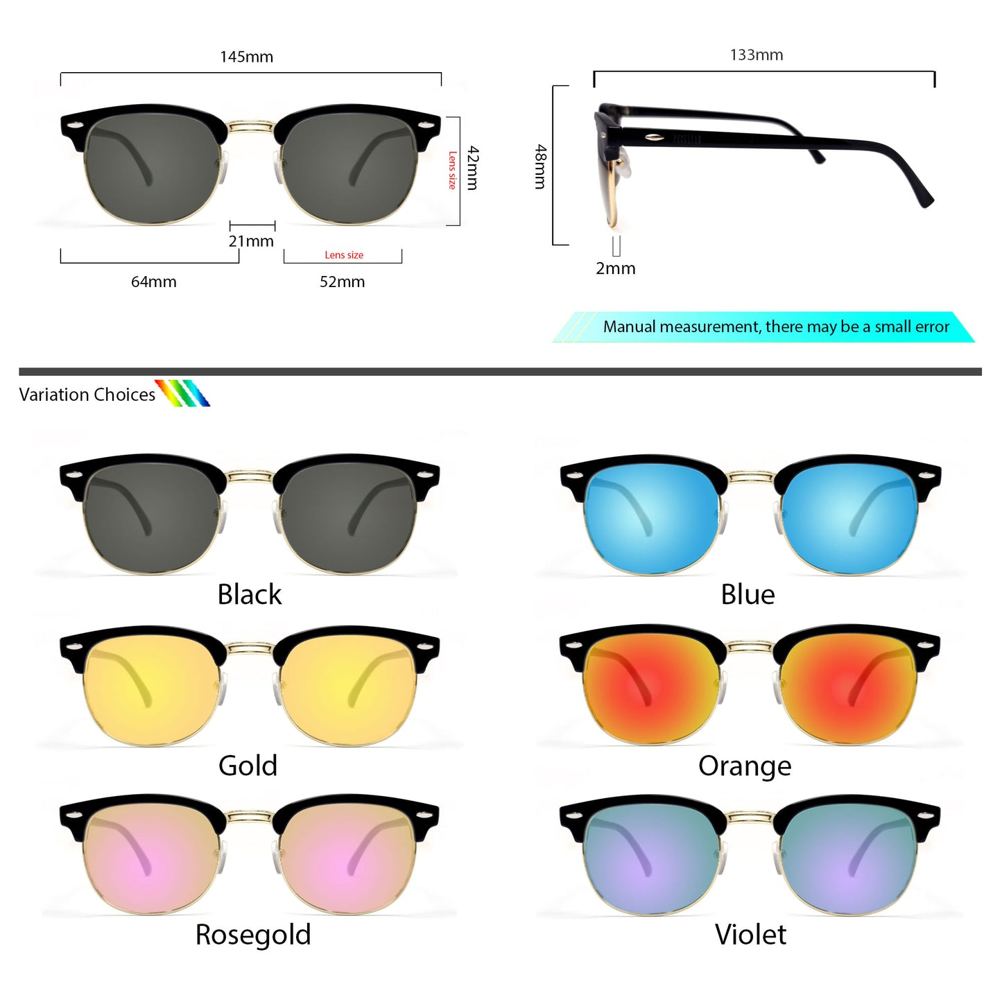 Clubmaster BlackGold Square UV400