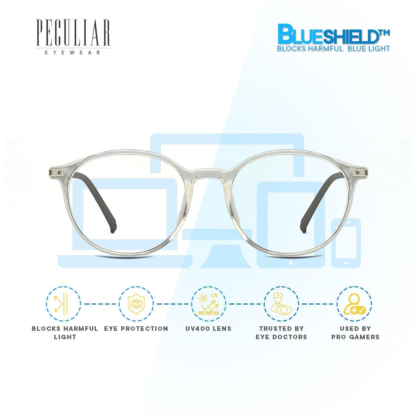 Peculiar KLEE Round FLEX TR90 Frame Anti Radiation Glasses UV400 - peculiareyewear