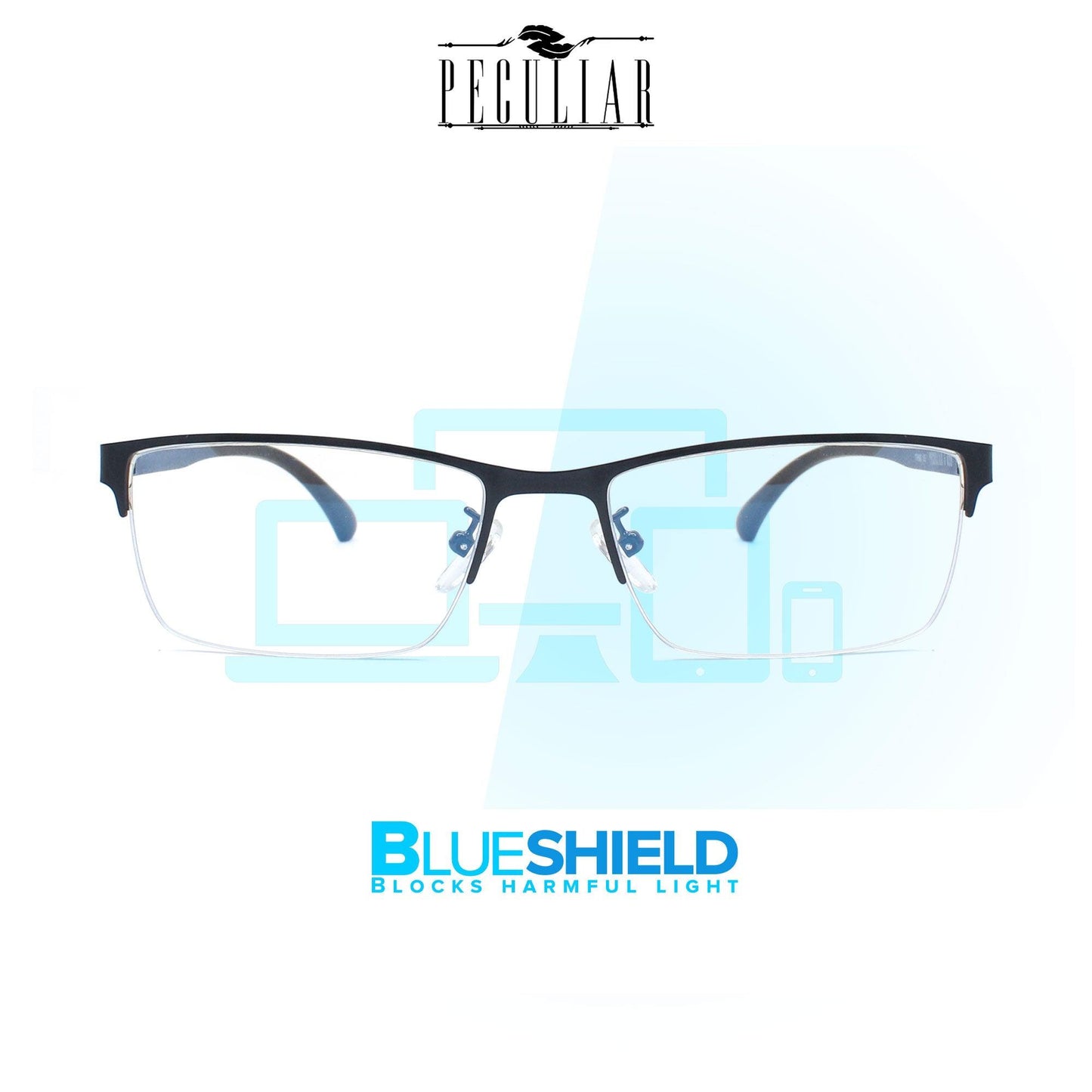 Peculiar SAGE Square Stainless Steel Frame Anti Radiation Glasses UV400 - peculiareyewear