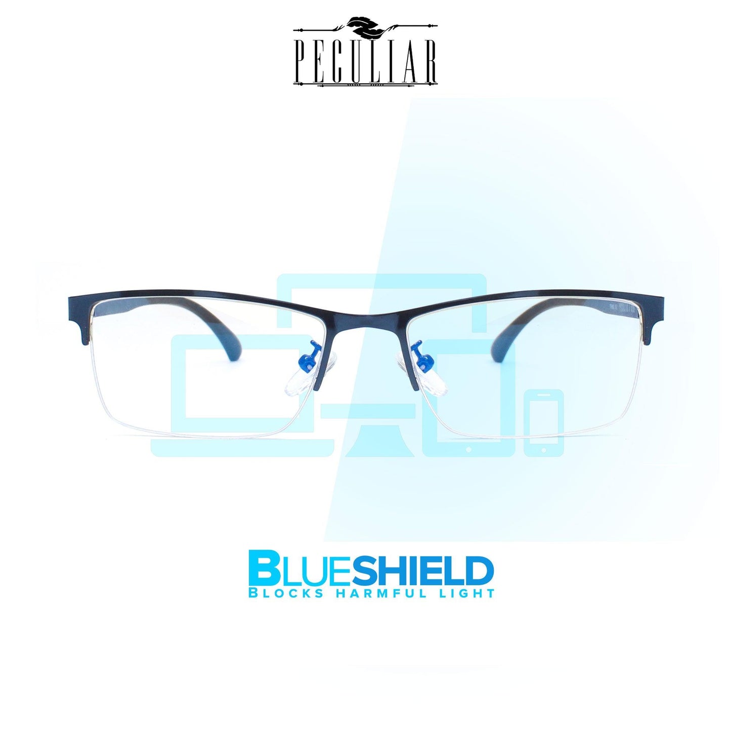 Peculiar SAGE Square Stainless Steel Frame Anti Radiation Glasses UV400 - peculiareyewear