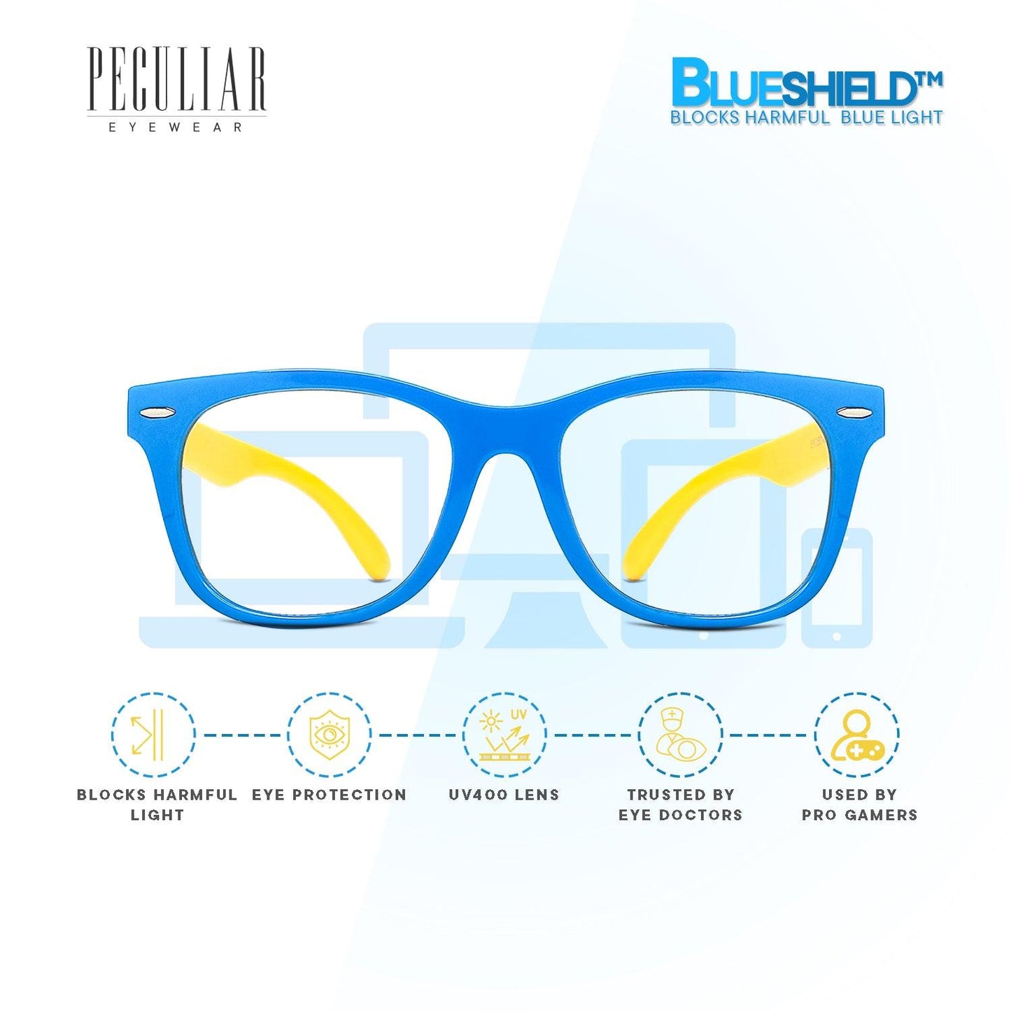 Peculiar AVERY Square KIDS FLEX TR90 Rubberized Frame Anti Radiation Glasses UV400 (5 - 10 Years Old) - peculiareyewear