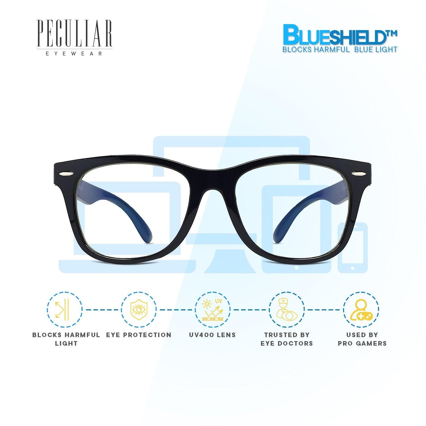 Peculiar AVERY Square KIDS FLEX TR90 Rubberized Frame Anti Radiation Glasses UV400 (5 - 10 Years Old) - peculiareyewear