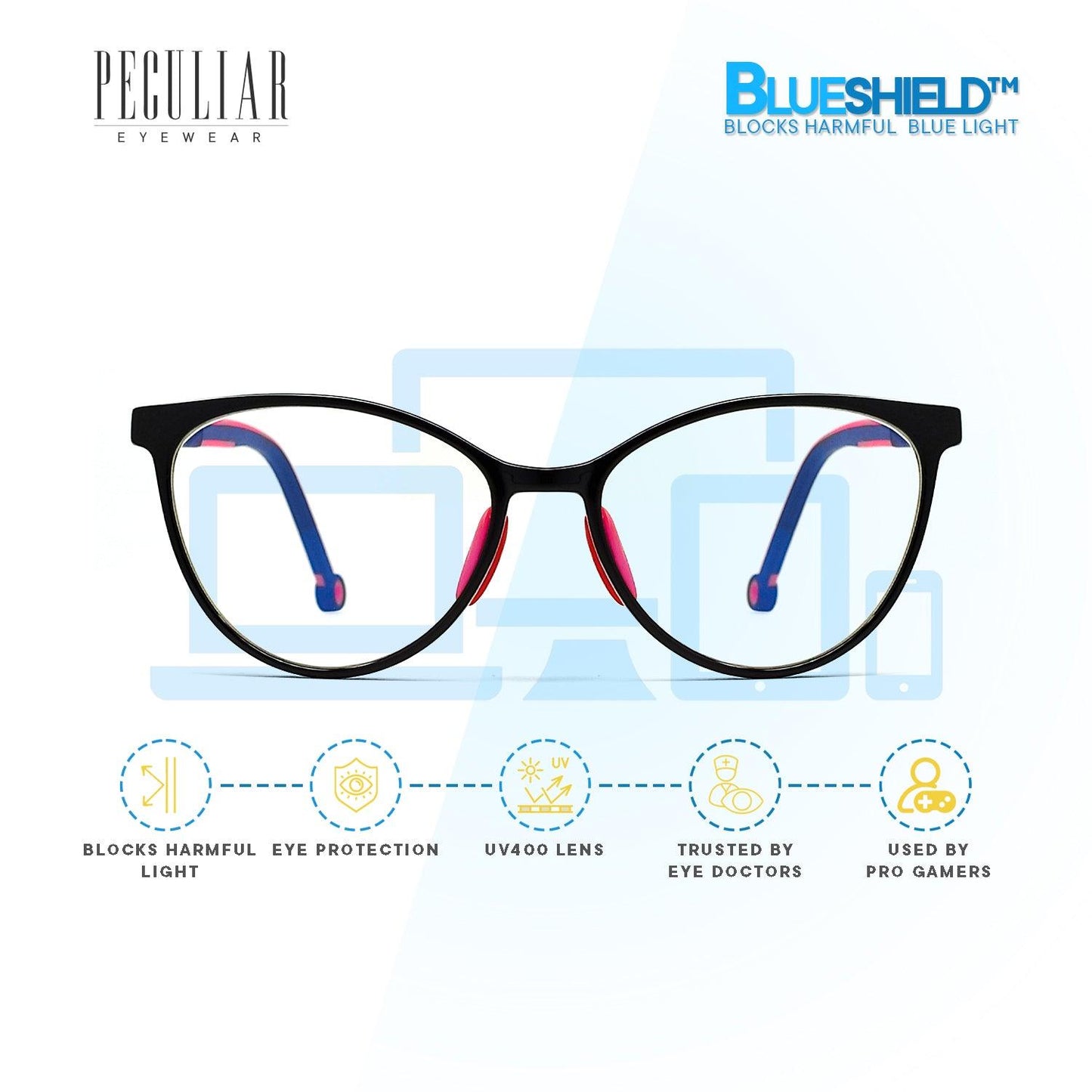 Peculiar AIDEN Cat Eye KIDS FLEX TR90 Rubberized Frame Anti Radiation Glasses UV400 - peculiareyewear