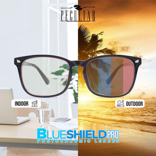 Peculiar AOKI Square BLACKRED Polycarbonate Frame Photochromic TransitionPRO Lens - peculiareyewear