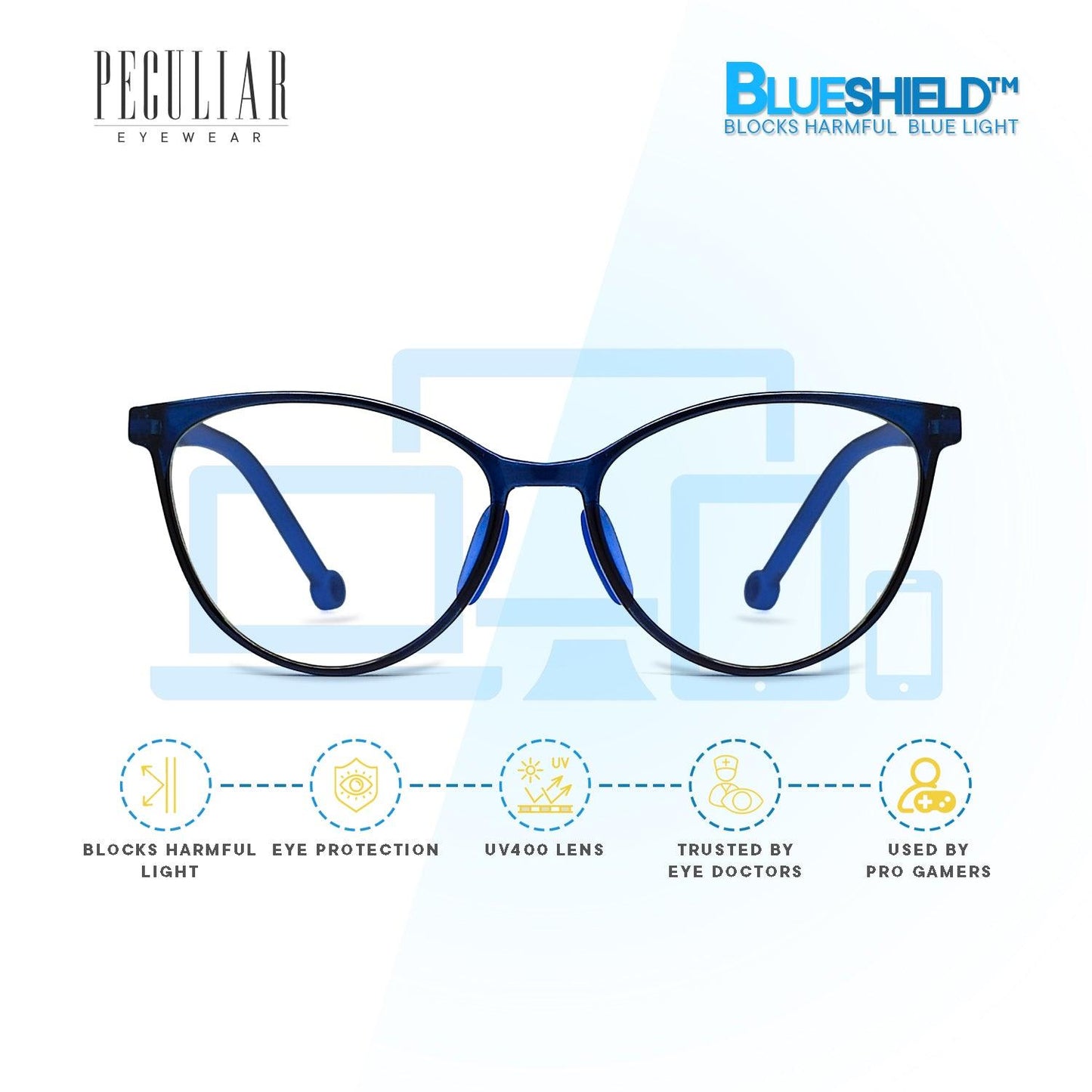 Peculiar AIDEN Cat Eye KIDS FLEX TR90 Rubberized Frame Anti Radiation Glasses UV400 - peculiareyewear