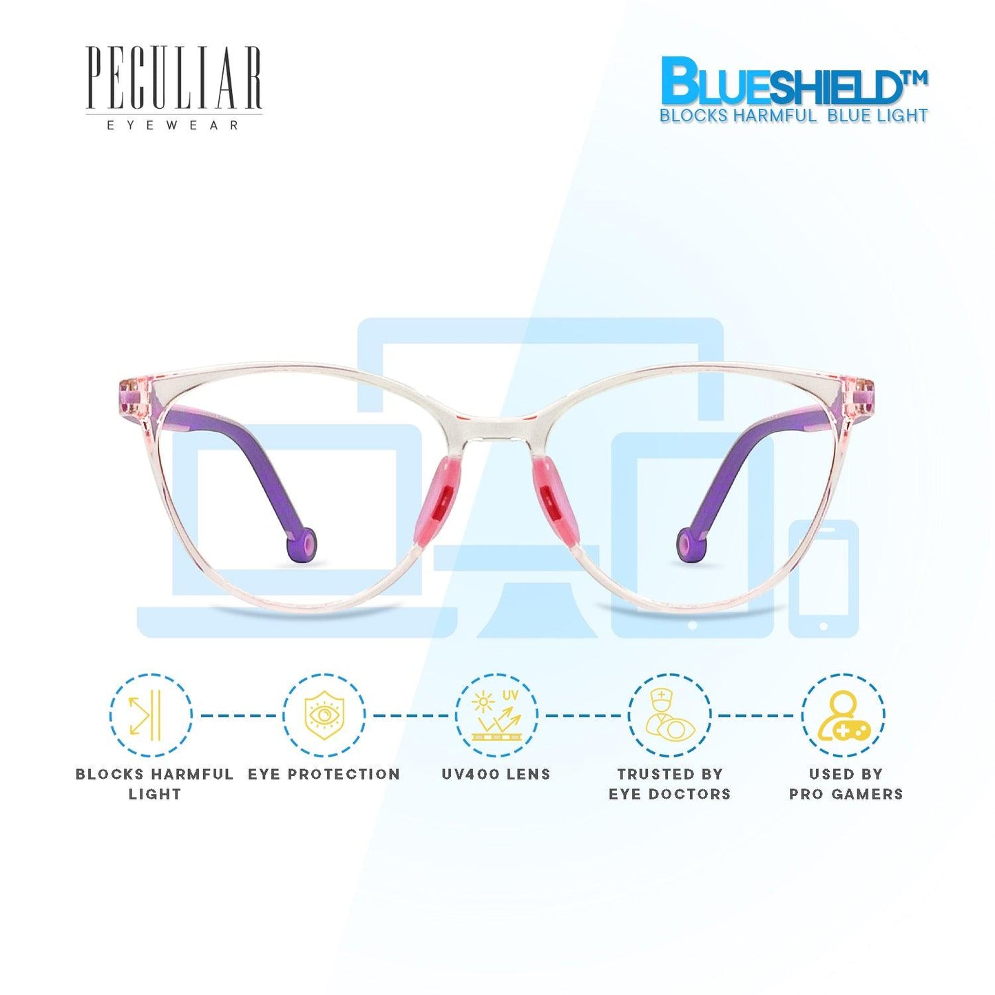 Peculiar AIDEN Cat Eye KIDS FLEX TR90 Rubberized Frame Anti Radiation Glasses UV400 - peculiareyewear