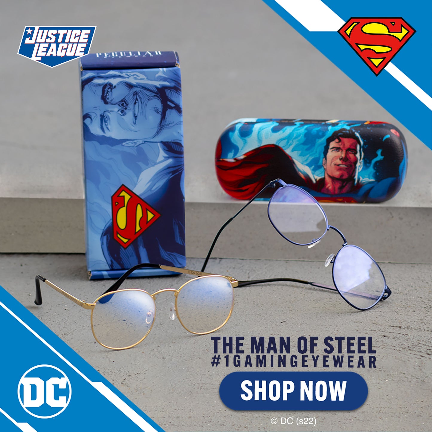 Justice League X Peculiar SUPERMAN Square METAL Frame Anti Radiation Glasses UV400