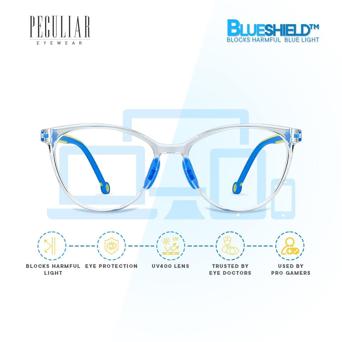 Peculiar AIDEN Cat Eye KIDS FLEX TR90 Rubberized Frame Anti Radiation Glasses UV400 - peculiareyewear