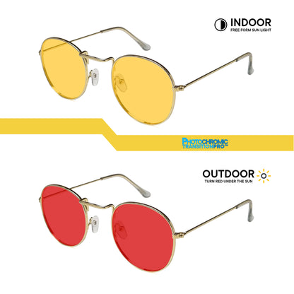 Peculiar Louise Round Metal Black Lens Sunglass Polarized Anti Rad Eyeglass Replaceable Lens Frames PhotoChromic TransitionPro  UV400 Lens Photochromic TAC Lens for Men and Women