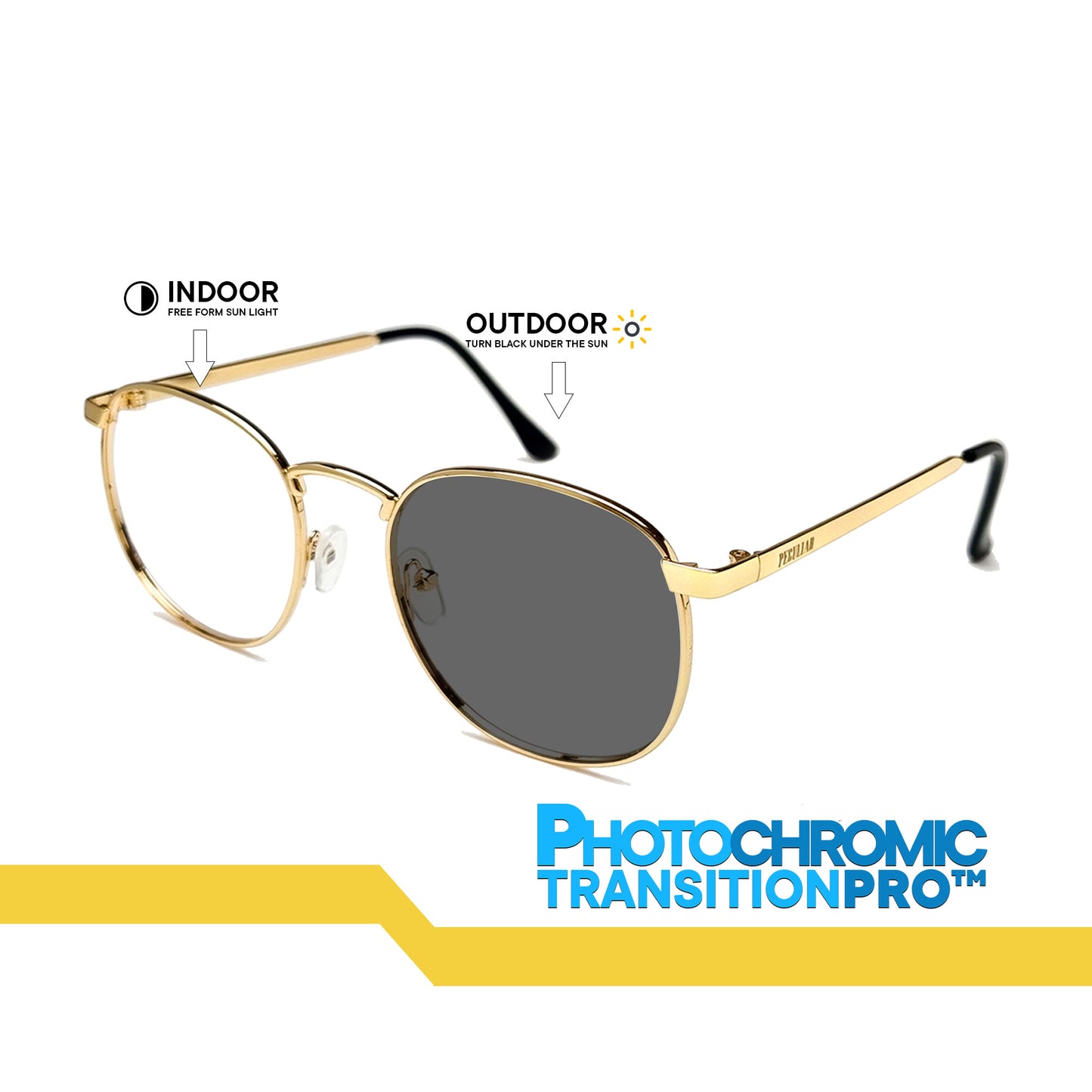 Peculiar Hugo Square Metal Black Lens Sunglass Polarized Anti Rad Eyeglass Replaceable Lens Frames PhotoChromic TransitionPro  UV400 Lens Photochromic TAC Lens for Men and Women