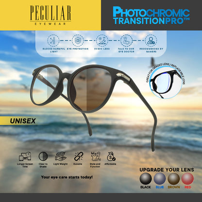 Peculiar ANDY Round BLACK Polycarbonate Frame Peculiar Photochromic TransitionPRO Lens