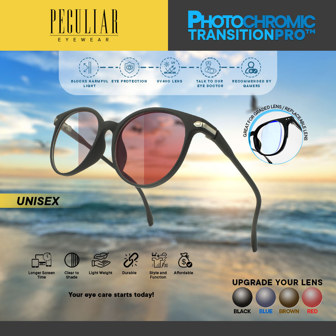 Peculiar ANDY Round BLACK Polycarbonate Frame Peculiar Photochromic TransitionPRO Lens