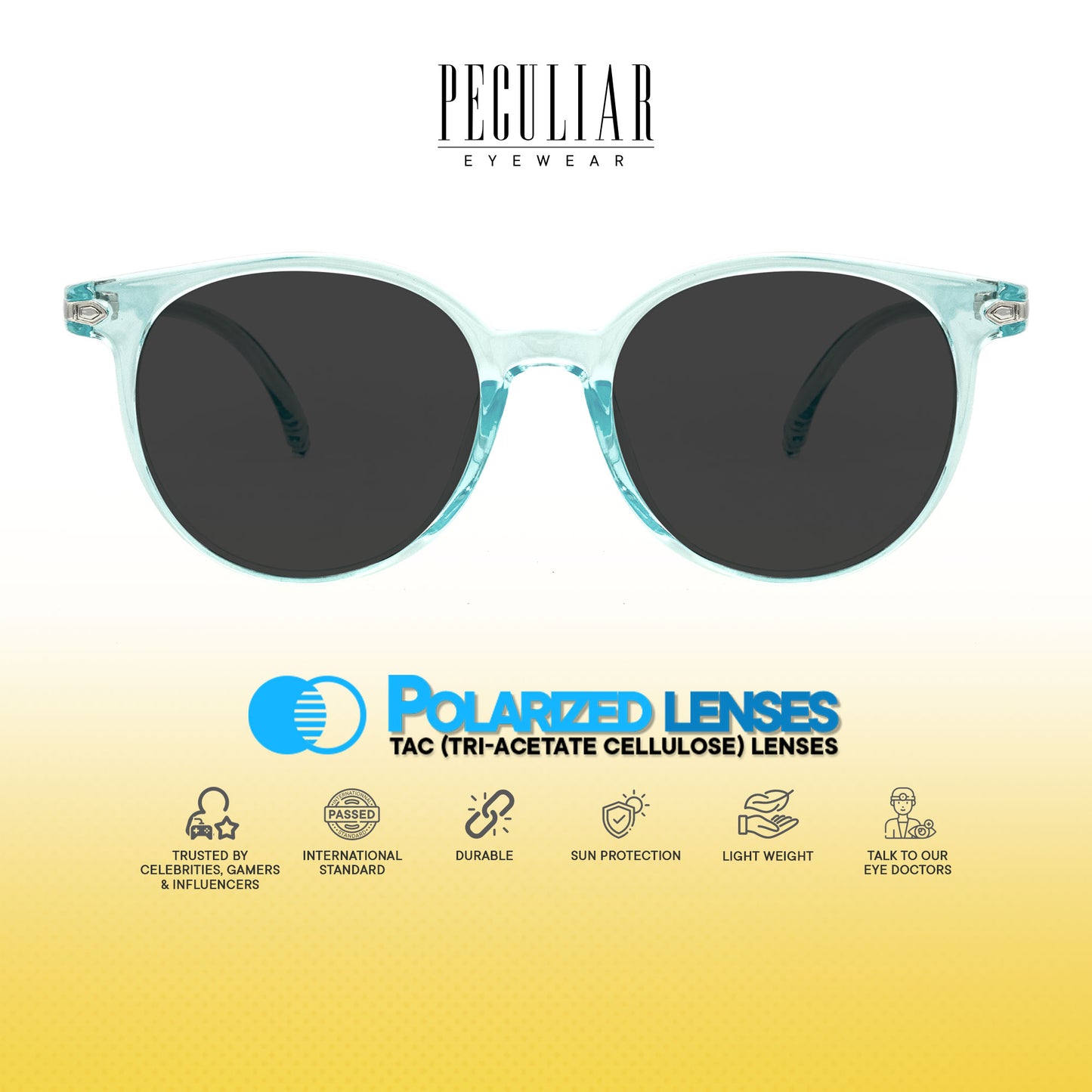 Peculiar Andy Round Acetate Sunglasses Polarized TAC UV400 & Anti-Rad Lenses Replaceable Frames for Men & Women