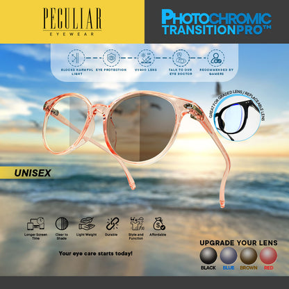 Peculiar ANDY Round TRANSPINK Polycarbonate Frame Peculiar Photochromic TransitionPRO Lens
