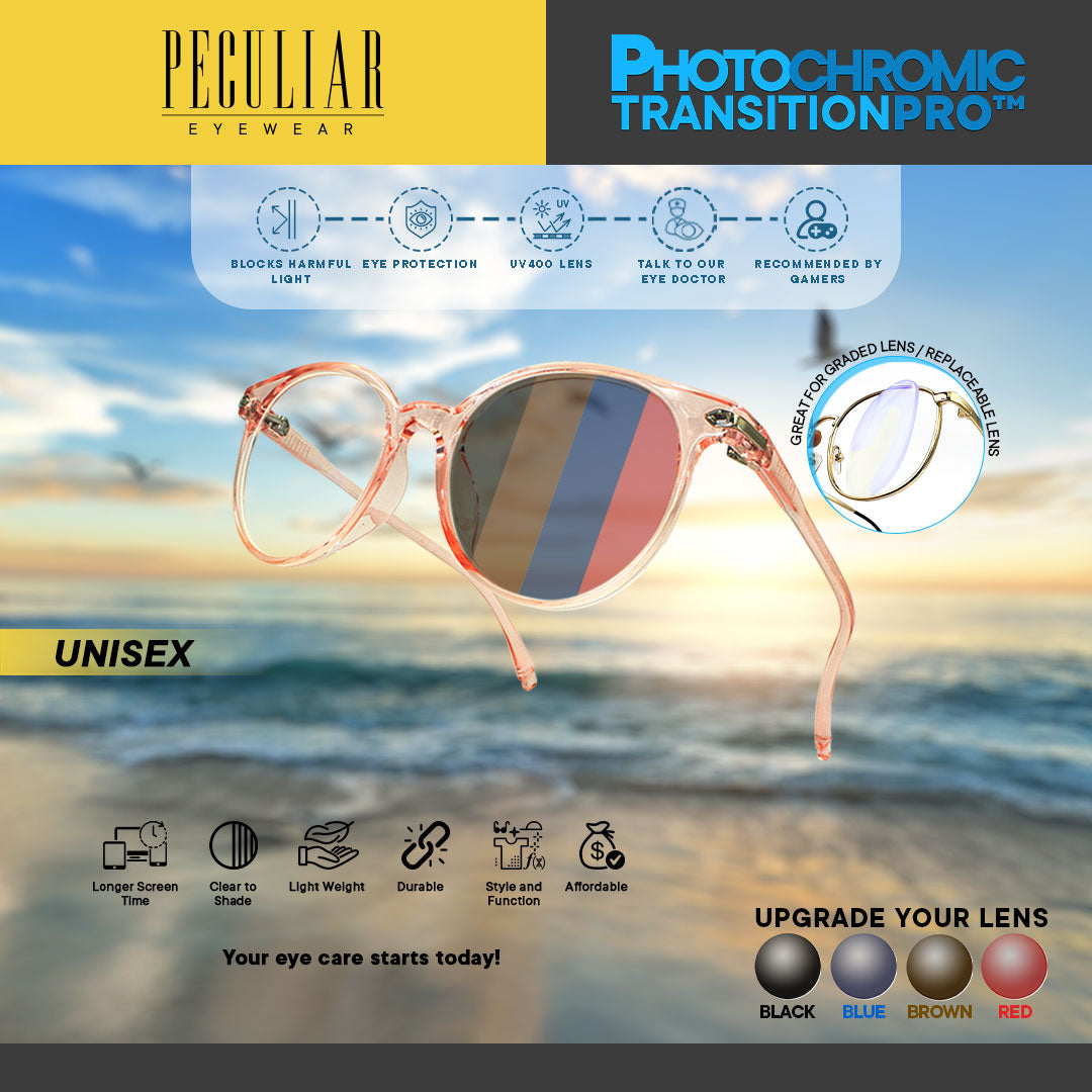 Peculiar ANDY Round TRANSPINK Polycarbonate Frame Peculiar Photochromic TransitionPRO Lens