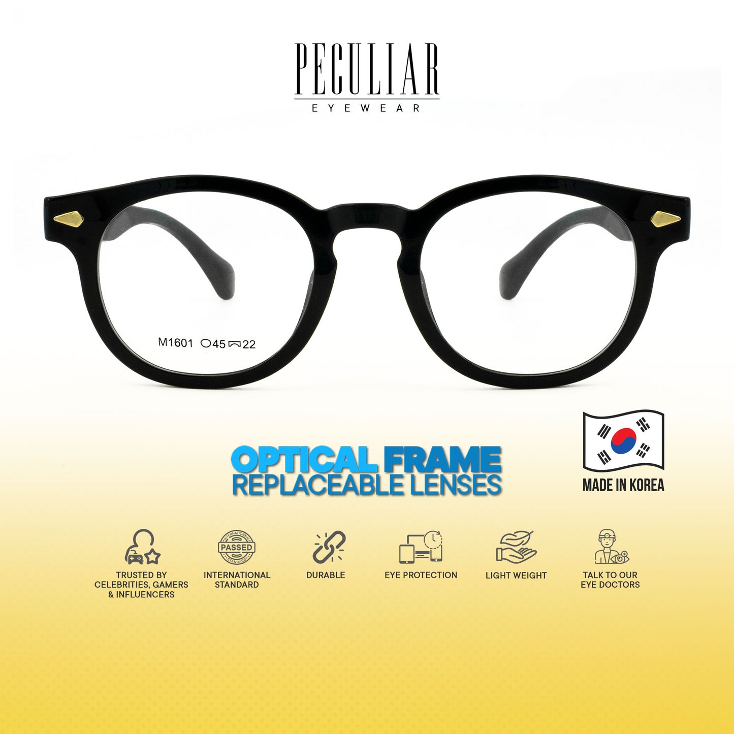 Peculiar Dara Round Korean BIO-Plastic Super Flex Computer Anti-Radiation Replaceable Lens Eyeglasses