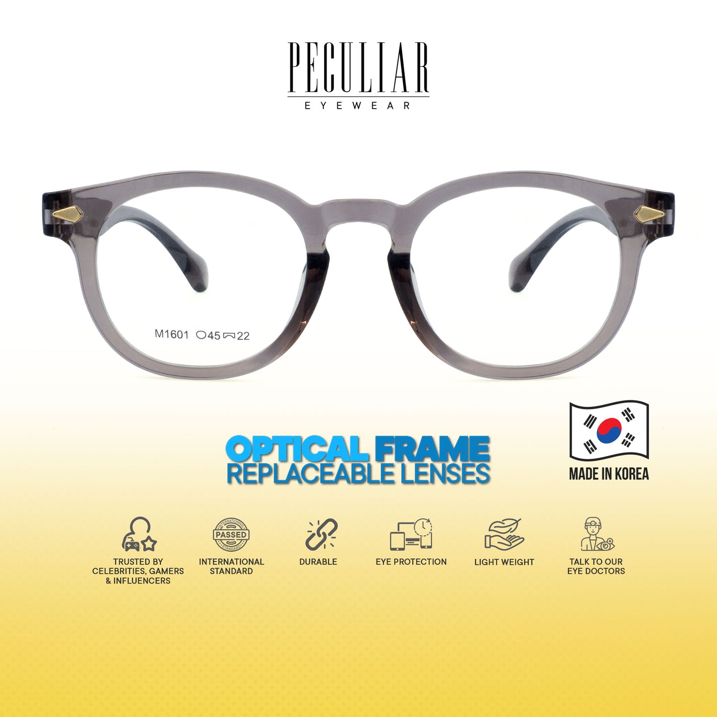 Peculiar Dara Round Korean BIO-Plastic Super Flex Computer Anti-Radiation Replaceable Lens Eyeglasses