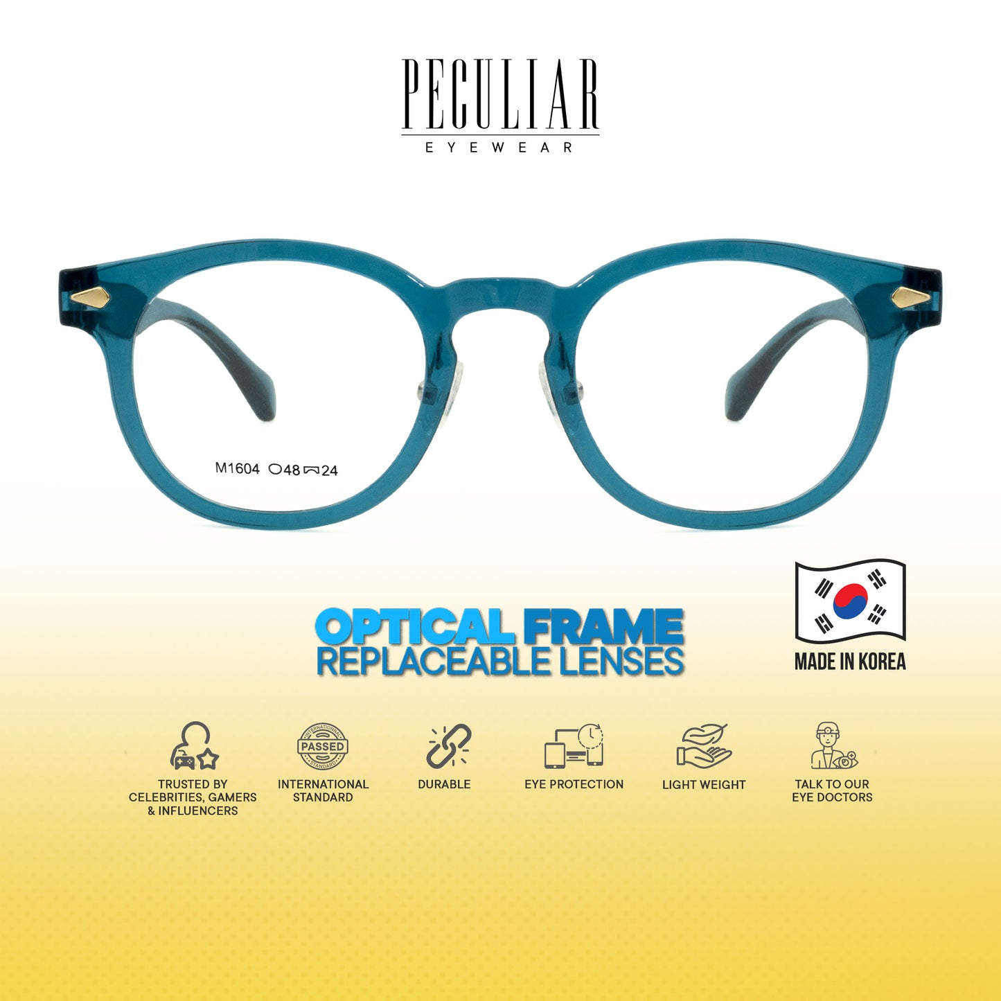 Peculiar Jisu Round Korean BIO-Plastic Super Flex Computer Anti-Radiation Replaceable Lens Eyeglasses