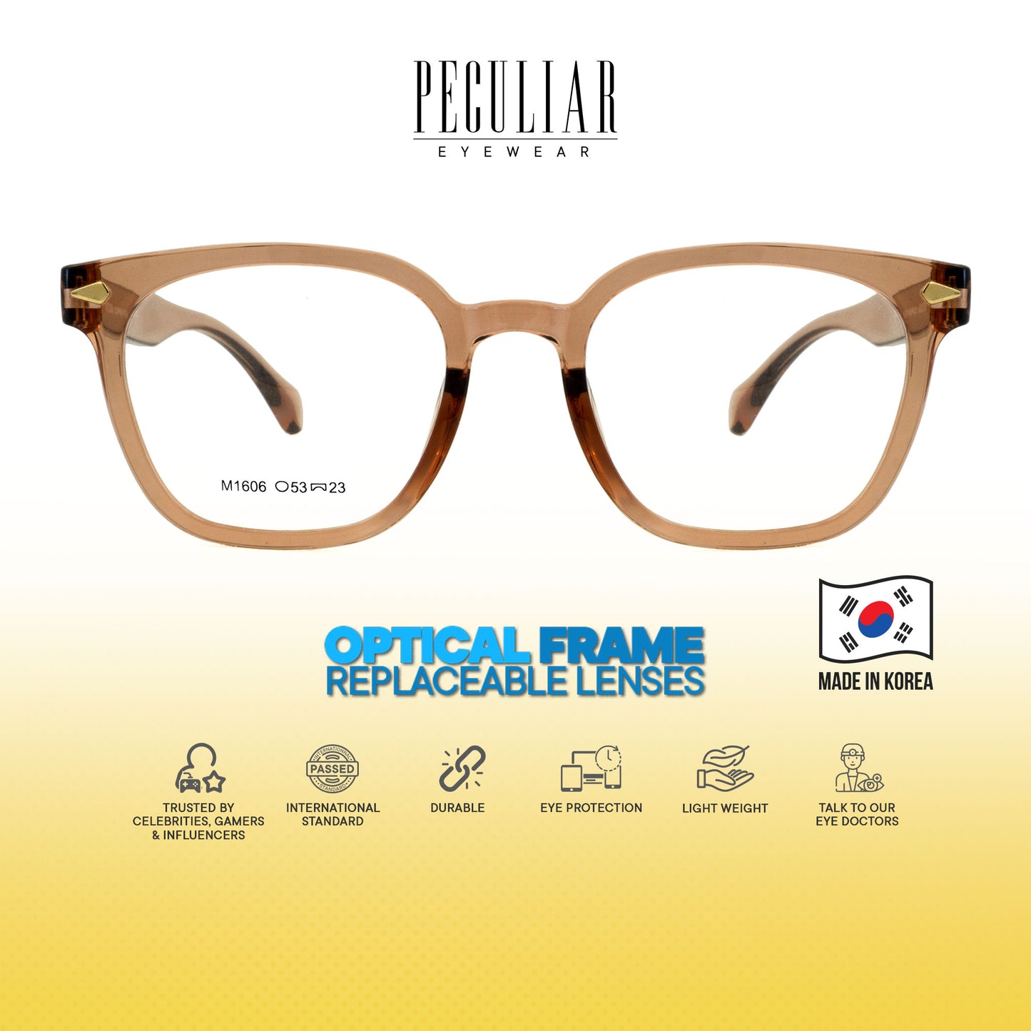 Peculiar Jihu Square Korean BIO-Plastic Super Flex Computer Anti-Radiation Replaceable Lens Eyeglasses